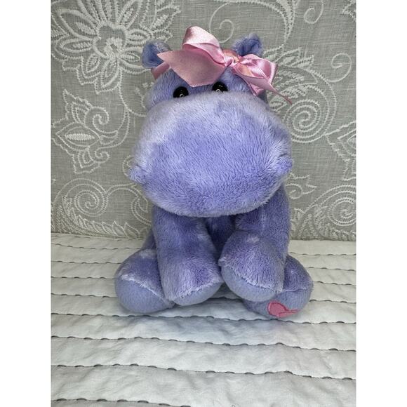 Applause By Russ Plush Stuffed Purple Hippo Pink Bow Sweethearts 9” Heart Patch - Picture 1 of 6
